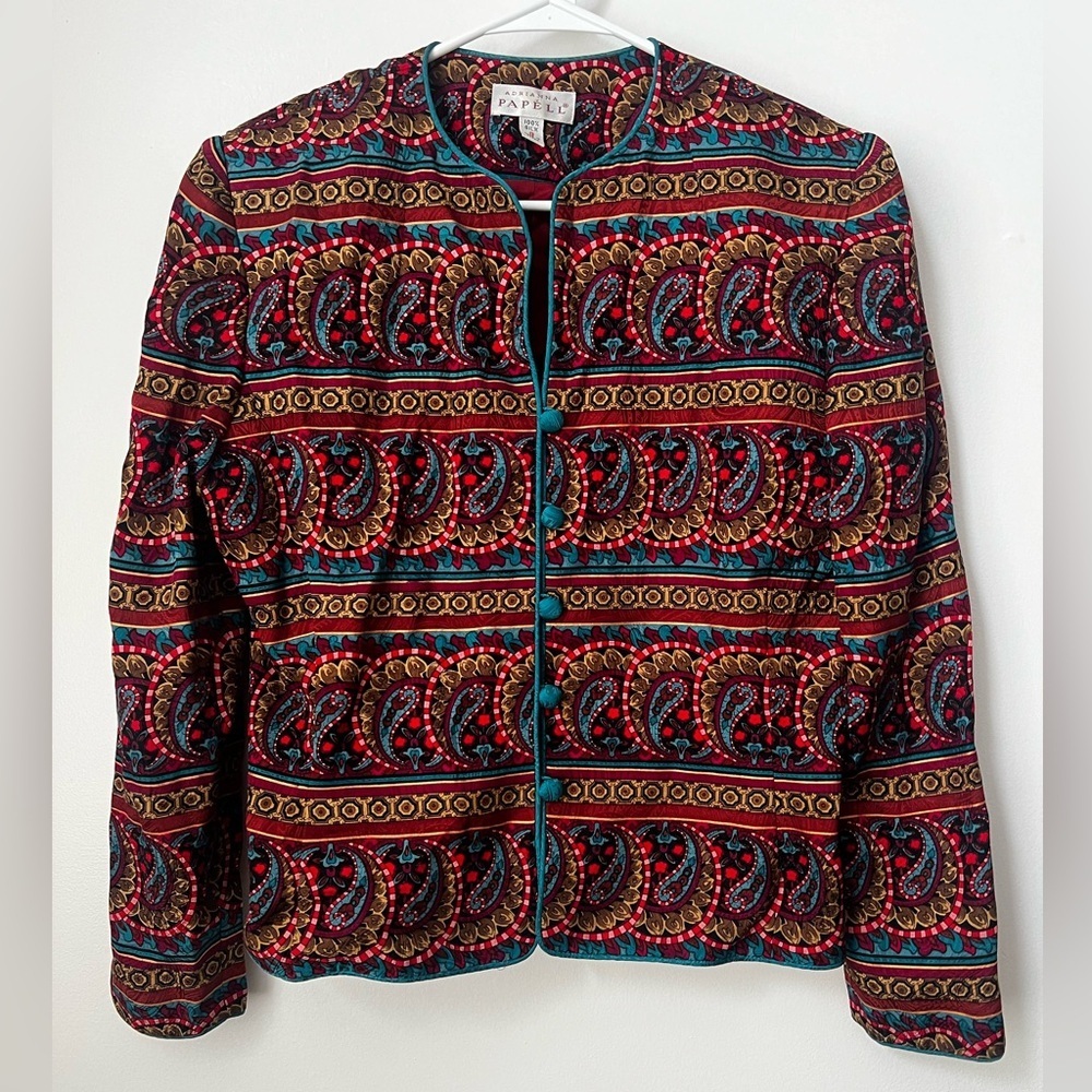 Adrianna Papell Red and Gold Paisley Jacket